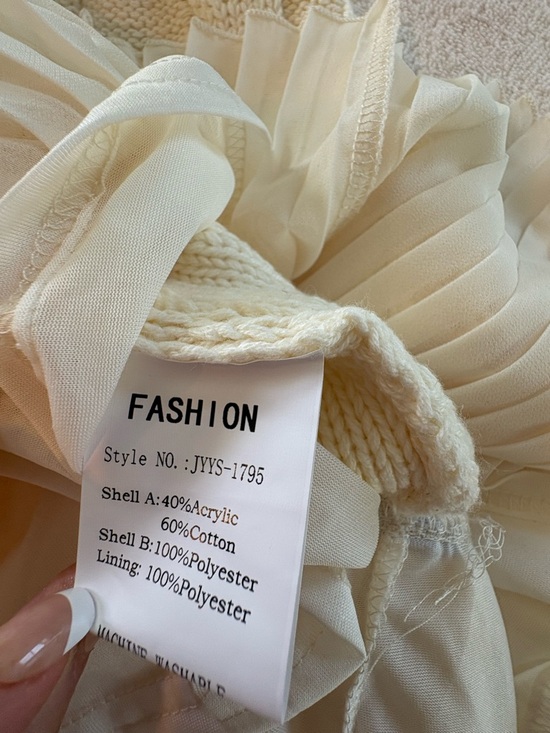 Ivory Cable-Knit Sweater Mini Dress with Pleated Hem - Picture 8 of 12